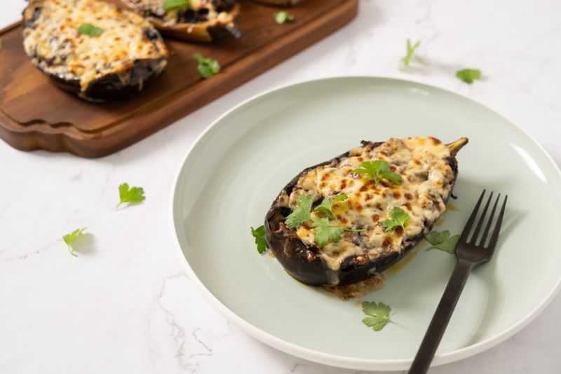 Vegetarische Papoutsakia (Überbackene Auberginen)